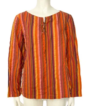 Size 8 Liz Claiborne Striped Popover Long Sleeve Top 70's Boho‎ Style thumbnail 1