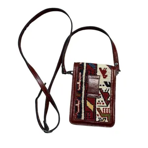 👜 Vintage Kilim Turkish Leather Crossbody Bag Rug Tapestry Organizer Purse 👜‎ thumbnail 2