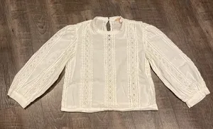 Zara Cropped Style Embroidered Pattern Lace Top In Ivory thumbnail 1