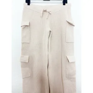 Edikted Wynter Knit Cargo Pants Size Medium Cream Ribbed Wide Leg Loungewear thumbnail 8