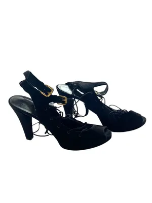 J.Crew Made In Italy Lace Up Heels Black Size 8 Whimsigoth Witchy Renaissance thumbnail 3