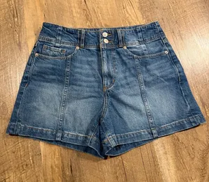 LOFTl Rivete Curvy Double Shank High Rise Denim Shorts acid Wash 2 | 26 thumbnail 1