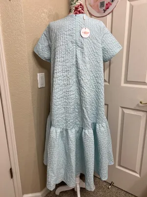 Ka Light Blue Short Sleeve Ruffled Hem Dress with pockets thumbnail 4