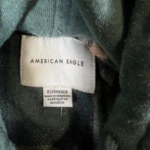 American Eagle Hooded Flannel Shirt Womens XS Green Plaid Button Down Hoodie thumbnail 3