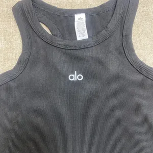 Alo Black Ribbed Racerback Cropped Sports Tank thumbnail 3