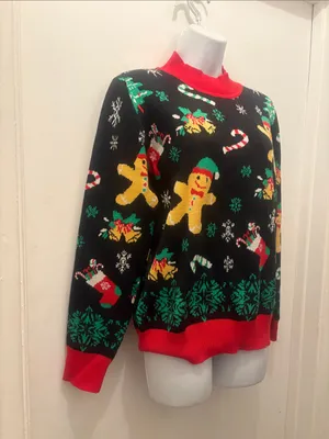 New Christmas Festive Gingerbread Crewneck Sweater - Black/Red thumbnail 2