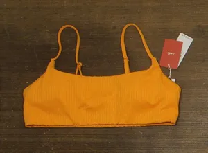 Andie Womens Maui Ribbed Bikini Swim Top AT383 Tangerine Orange Yellow L thumbnail 1