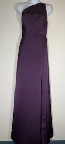 Birdy Grey One Shoulder Maxi Dress Purple Satin Slit Gown Bridesmaid Small thumbnail 1