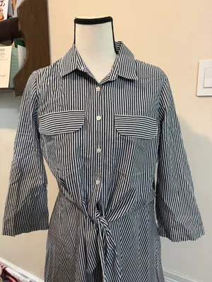 Brooks Brothers | Dark Blue and White Striped Tie-Waist Shirt Dress size 8 thumbnail 9