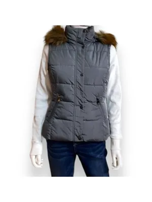 Gray Puffer Vest with Faux Fur Detachable Hood Women’s Size Small thumbnail 2