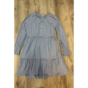 J. Crew Women's Size 12‎ Blue Striped Tiered Ruffle Long Sleeve Dress thumbnail 5