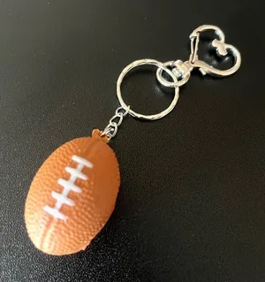 *30off3* Football Keychain includes Heart Shape Silver Medal‎ Spring Snap Clip.​ thumbnail 1
