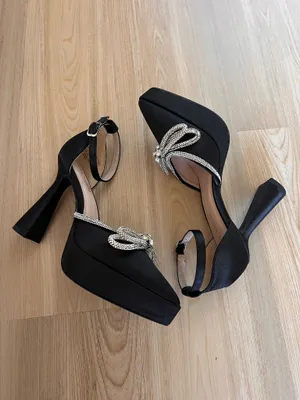 Amazon JENN ARDOR Closed Toe Heels： Platform Pumps with Rhinestone Bow, Ankle Strap Women’s Dress Shoes thumbnail 6