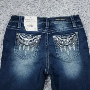 Stella in Dreams Mid Rise Boot Jeans Bootcut Sequin Bull Oxen Size 15 32 Blue thumbnail 3