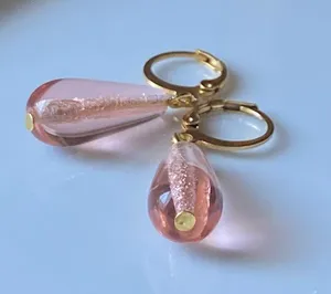 light pink Czech glass teardrop simple minimalist dangle earrings🩷 thumbnail 7