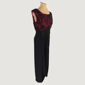 Connected Apparel 3085 | Floral Lace Draped Maxi Gown Black Burgundy Dark Romantic Formal Women 6 thumbnail 8