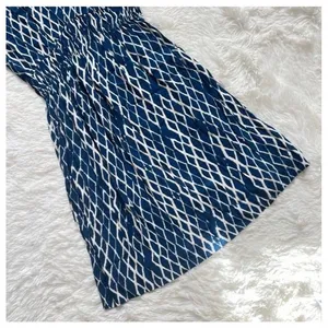 Anthropologie HD IN PARIS Blue White Diamond Printed Smocked Mini Dress Size 4 thumbnail 5