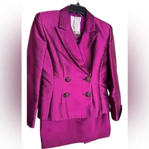 Badgley Mischka Fuchsia Skirt Suit Set Crystal Button Blazer Pencil Skirt Sz 10 thumbnail 6