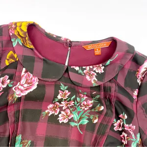 ModCloth Burgundy Floral Buffalo Check Joyfully Poised Collared A-Line Dress thumbnail 11