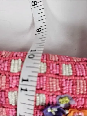 NWT India handcrafted Viral Beaded Pink Quilted Purple Flowers Checkered Bag thumbnail 9