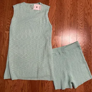 Mint Green Sleeveless Knit Top and Shorts Set thumbnail 1