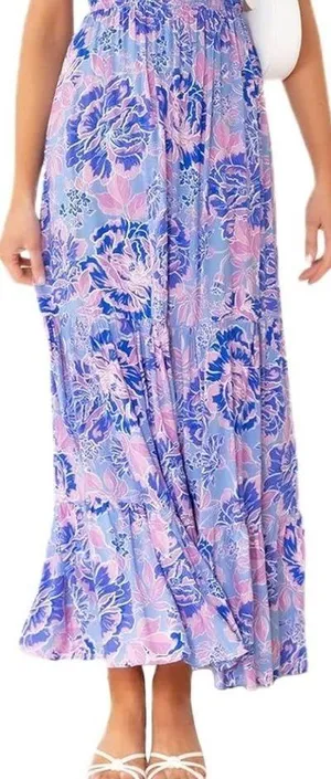 Zesica Floral Halter-Neck Maxi Dress in Blue and Purple | Size Medium thumbnail 1
