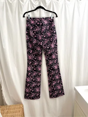 Tiger Mist Black Pants with Pink Floral Flare thumbnail 2