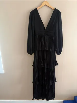 Lulus Graceful Finesse Black Pleated Long Sleeve Maxi Dress Size small Formal thumbnail 4