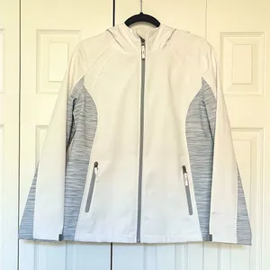 FreeTech Softshell Hoodie Jacket Vest Size Large White Gray Full Zip Fleece thumbnail 1