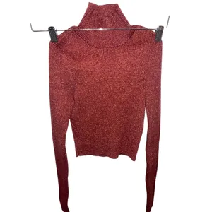 Zara‎ Cropped Turtleneck Long Sleeve Top Size Small Orange Sparkle Stretchy EUC thumbnail 3