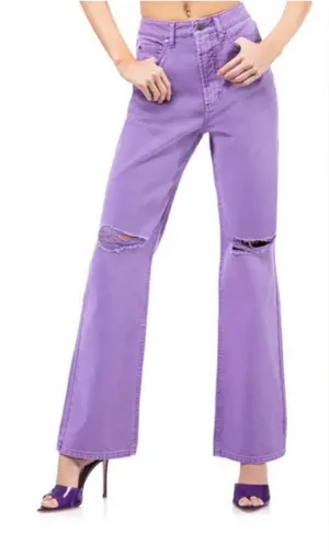 AFRM Oden High Waist Jean Flare Leg Knee Hole Purple NEW Women's Purple Jeans 26 thumbnail 1