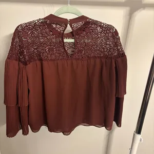 Abercrombie & Fitch Maroon Crochet Lace Pleated Sleeve Blouse thumbnail 7