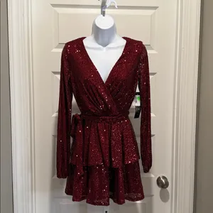 Trixxi Burgundy Sequin Wrap Dress Size 1 NWT Party Holiday‎ Cocktail Glam thumbnail 2