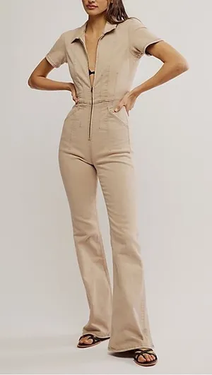We The Free People Women’s Jayde Flare Jumpsuit Tan Size XL thumbnail 1
