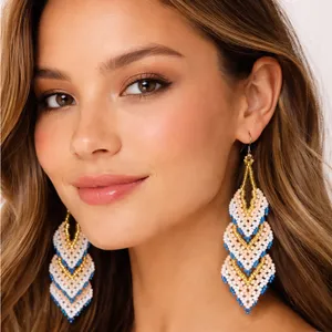 Elegant Multicolor Beaded Earrings Blue thumbnail 1