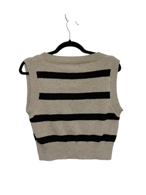 NEW Miou Muse V Neck Cropped Sweater Vest in Black and Beige Stripe - Size M thumbnail 2