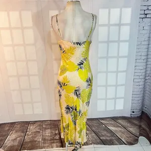 VICI yellow floral midi slip sundress with draped neckline size small thumbnail 5