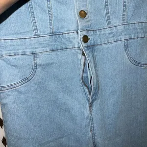 Blashe Denim jumpsuit romper broken zipper tube top skinny jeans size L thumbnail 5