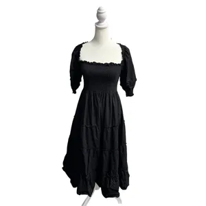 Hill House Nesli Nap Dress Short Puff Sleeve Swiss Dot Tiered Midi Black Small S thumbnail 5