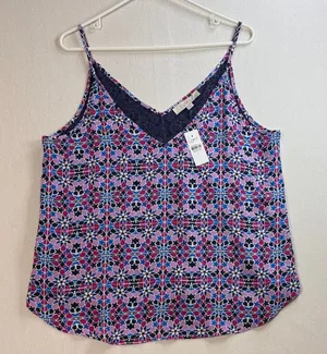 LOFT Navy, Pink & Light Blue Geometric Spaghetti-Strap Cami Top thumbnail 1