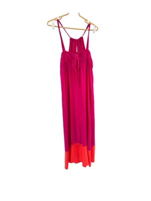 Old Navy Hot Pink Orange Maxi Dress Colorblock L halter style beach vacation thumbnail 2