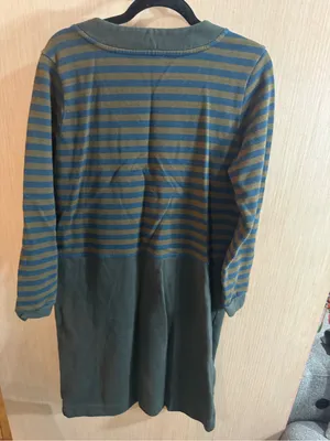 Women’s Wrap London Olive and Navy Striped V-Neck Pocket Dress Size 10 thumbnail 4