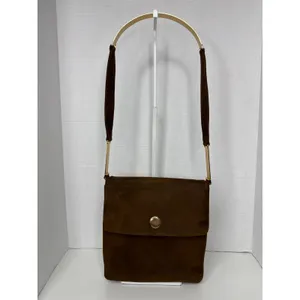 Prestige Vintage suede brown bag with gold hardware & flap closure thumbnail 13