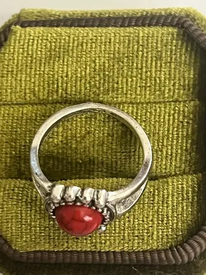 Boho/Design Red Turquoise Stainless Steel Silver Detailing Ring Size 7 thumbnail 3