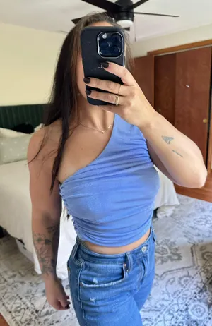 One Shoulder Crop Tank Top Blue thumbnail 2