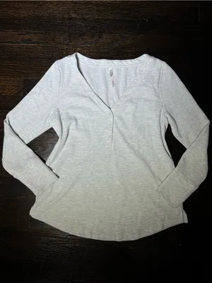 Soma Waffle Knit Henley Pajama Loungewear Top in Heather Barely There Medium thumbnail 2