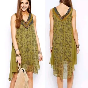 Free People Ancient Mystery Boho Beaded Dress Green XS Festival thumbnail 2