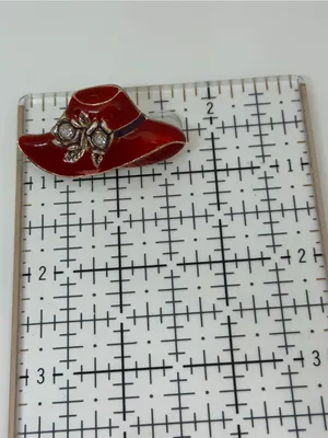 Vintage Red Enamel Hat Brooch Rhinestone Western Statement Pin thumbnail 4