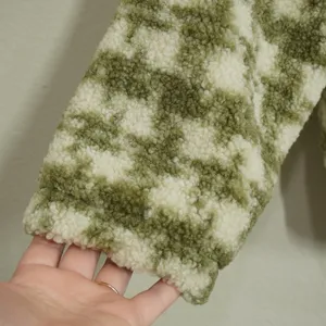 Blu Pepper Large Green Boho Checkered Sherpa Jacket Faux Fur Button Front Coat thumbnail 3
