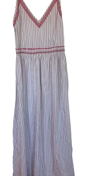 Japna maxi dress Casual Style pink and white stripes with embroidery thumbnail 1